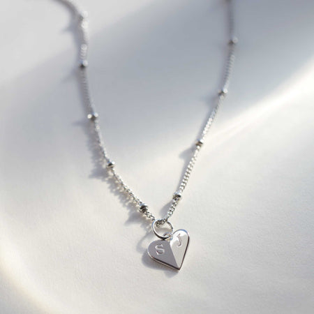 Mini Heart Necklace in Silver With Bead Chain
